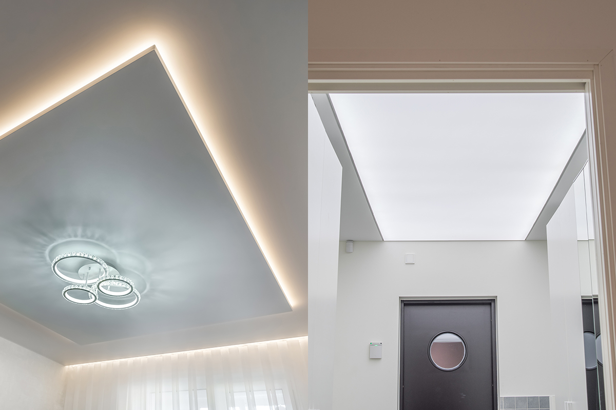подсветка led-лентами или светопрозрачные потолки