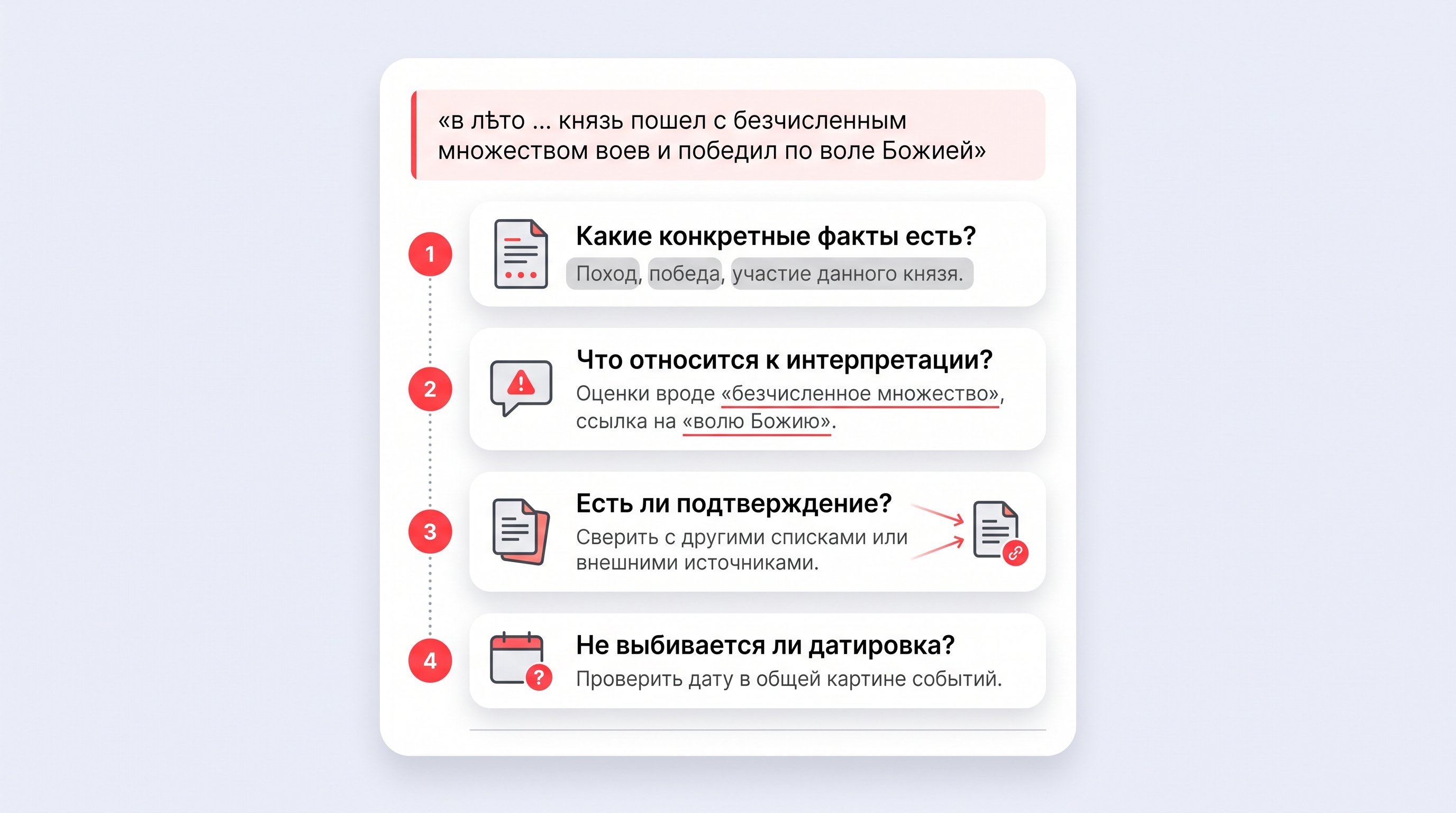 Чистая инфографика-чек-лист в стиле современного editorial/service UI: на светлом пастельном фоне расположена большая белая карточка с мягкой тенью, внутри шесть последовательных