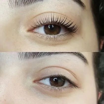 Ламинирование ресниц с окрашиванием верхних и нижних ресниц и молекулярное восстановление ресниц