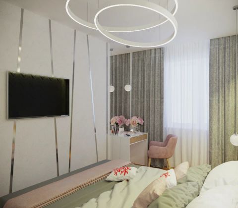 Визуализация интерьера спальни из проекта двухкомнатной квартиры для молодой семьи