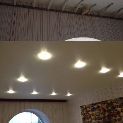 Матовый натяжной потолок +светильники