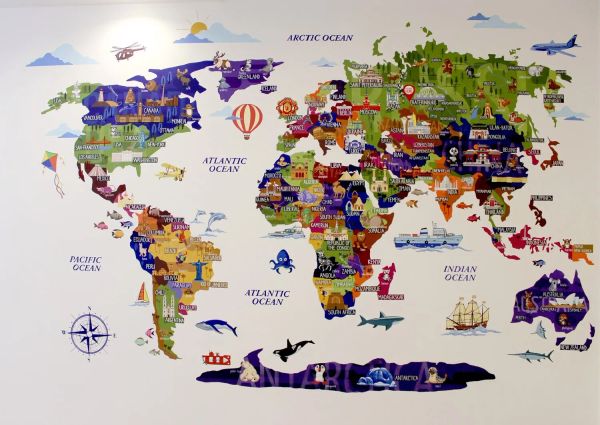Роспись стены "Карта мира"