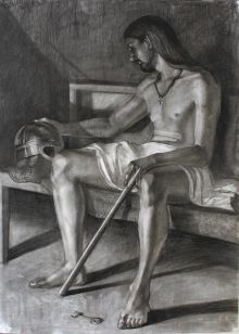 Академический рисунок Дудниковой Е.А. Фигура сидящая, тоновый рисунок углем 