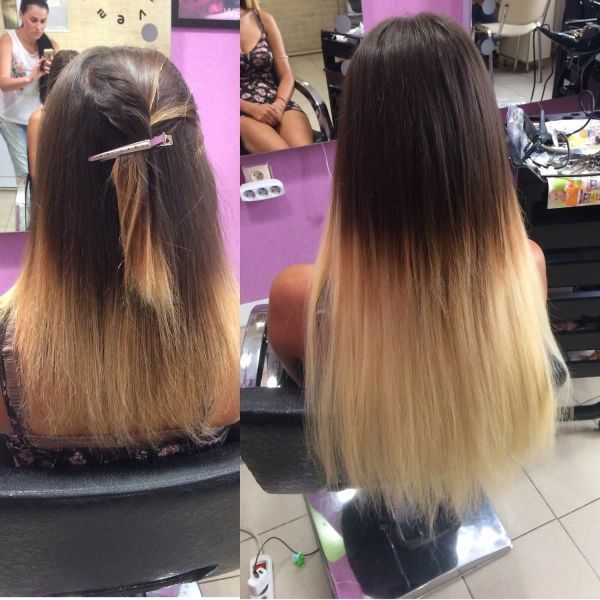 Капсульное наращивание волос до и после 