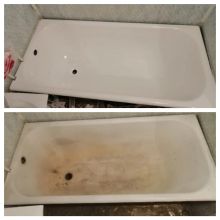 Реставрация ванн жидким акрилом, замена старого слива 