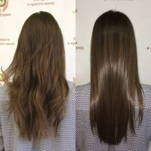 Фото до и после процедуры био-протеинового выпрямления волос составом марки Honma Tokyo "Coffee Green". Не содержит формальдегид и его производственные. 100% выпрямление любых вьющихся волос (даже афро)