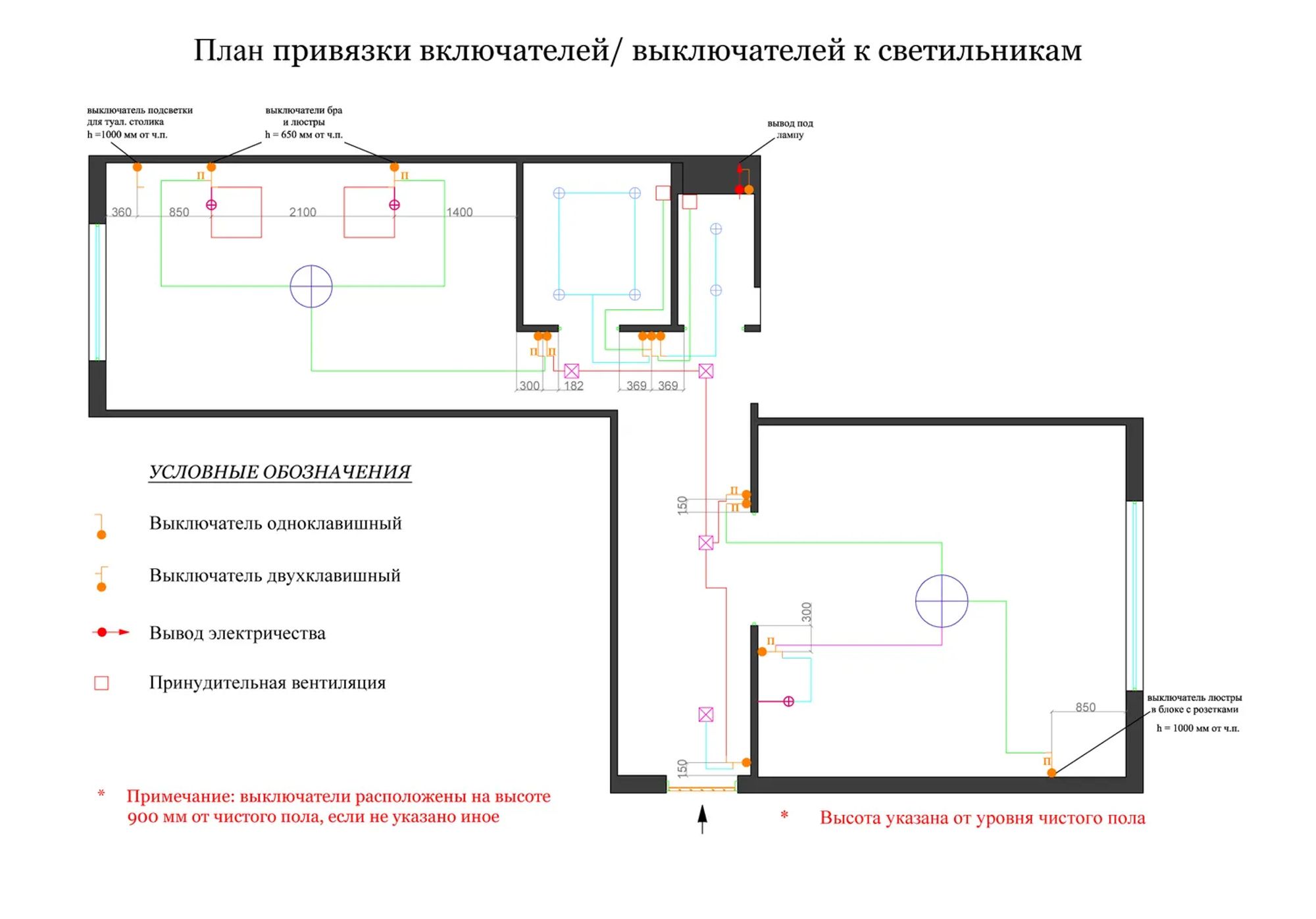 План привязки светильников