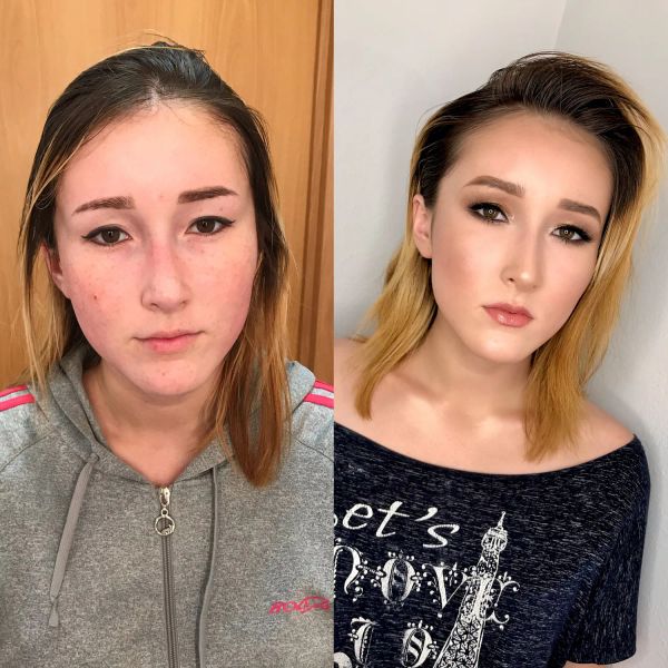 Вечерний макияж до и после