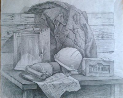 Индустриальный натюрморт, простой карандаш