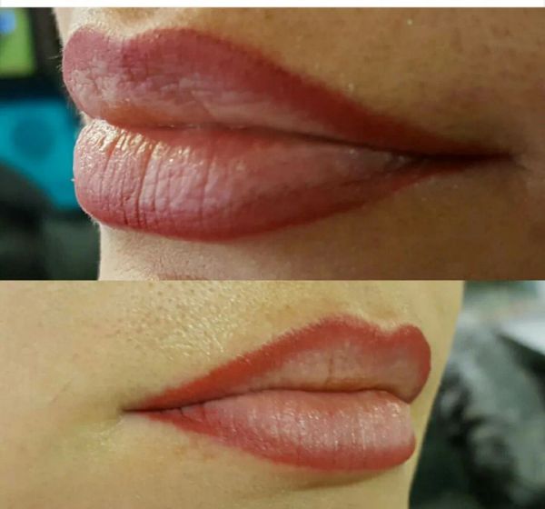 Перманентный макияж губ.
Техника контур с растушевкой.
После того как отойдет анестезия, губы внитри приобретут свой цвет