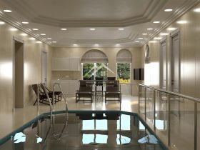 Проект интерьера бассейна в частном доме, 75 кв.м.