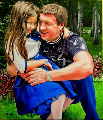 Портрет Олега с дочерью, 70×60 см, холст, масло