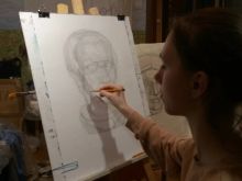 Академический рисунок гипсовой головы. Начальная стадия. Подготовка к поступлению в московское художественное училище. Возраст 14 лет.