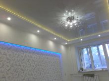 Установка люстры, точечных светильников, светодиодной ленты в нише и подсветки потолка