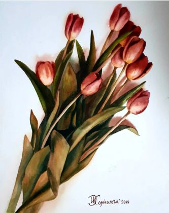 "Тюльпаны" акварельная живопись