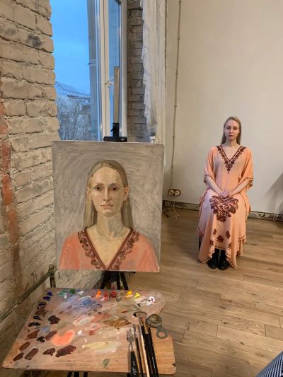 Работа с учеником в моей мастерской . Портрет, живопись 