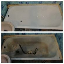 Реставрация ванн жидким акрилом и замена старого слива 