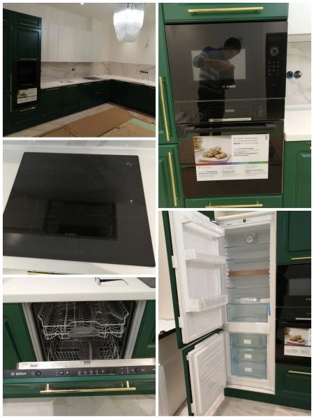 Сборка кухни под ключ. +установка всей встроенной бытовой техникой BOSCH, варочная панель, духовой шкаф, посудомоечная машина, микроволновая печь, холодильник. 