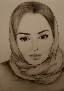 Портрет девушки, чёрно-белый, простым карандашом, формат а4
