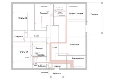 Проект прохождения трасс линий розеточных групп в частном доме