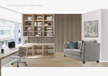 Коллаж по подбору мебели , света и финишных материалов для кабинета в современном стиле