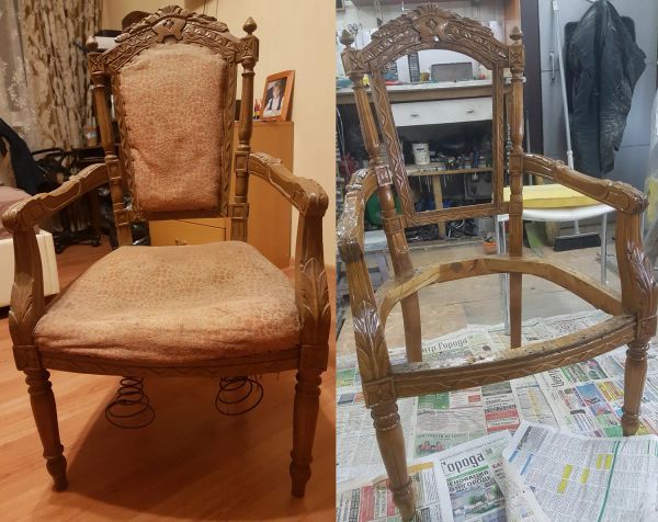 ремонт, реставрация кресла середины 19-го века