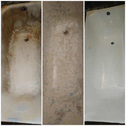 Ванна до этого была покрыта эмалью 
Вид работы зачистка старого покрытия, удаления мусора с ванны , снять слив/перелив , высушить , обезжирить и покрыть акрилом люкс (антибактериальный эффект)