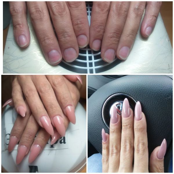 Фото до и после наращивания ногтей  полигелем 
