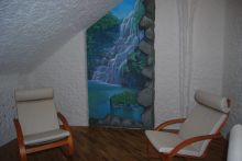 Роспись стен, пейзаж с водопадом (акриловые краски)