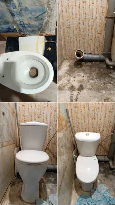 установка нового унитаза, подключение 