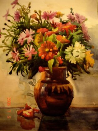 Натюрморт акварелью. Цветы в вазе.