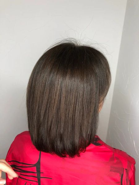 Окрашивание волос на красителе премиум-класса и стрижка 