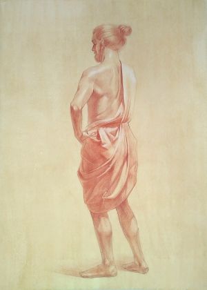 Фигура человека со спины/в одежде (тонированная бумага, сангина)