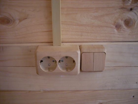 Розетка и выключатель с фактурой древесины