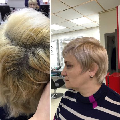 Выравнивание блонда  и стрижка с новой формой