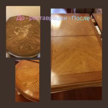 Реставрация обеденного стола с полным снятием старого лака + шлифовка + тонировка + масло с твердым воском OSMO Germany
