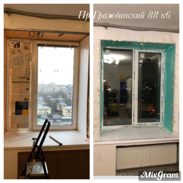Замена окна ПВХ с монтажом откосов и глянцевых подоконников “Danke”,по адресу пр.Гражданский 88 к6