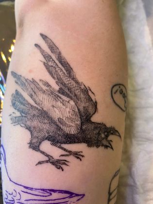 Заживший ворон по моему эскизу. 
Время исполнения: 2,5 часа 
Цена: 3000 р