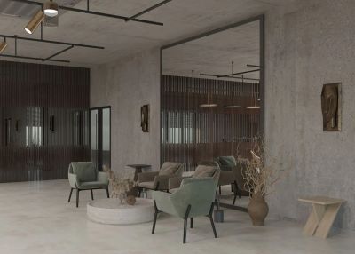 Зона отдыха кафе в офисном здании.