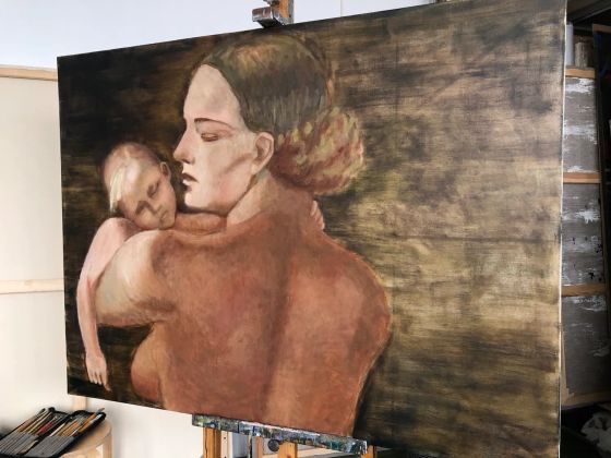 Копия картины «Мать» художника Александра Дейнеки в процессе работы. 