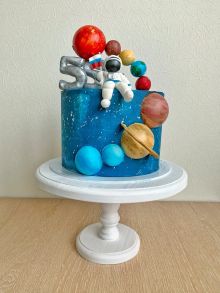 Безмастичное покрытие торта
Фигурка космонавта - мастика
Планеты - бельгийский шоколад 