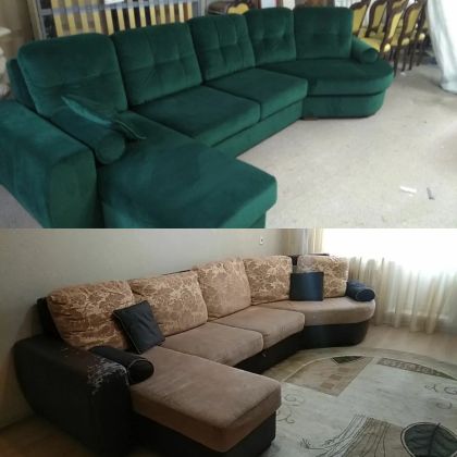 Перетяжка углового дивана "до и после"