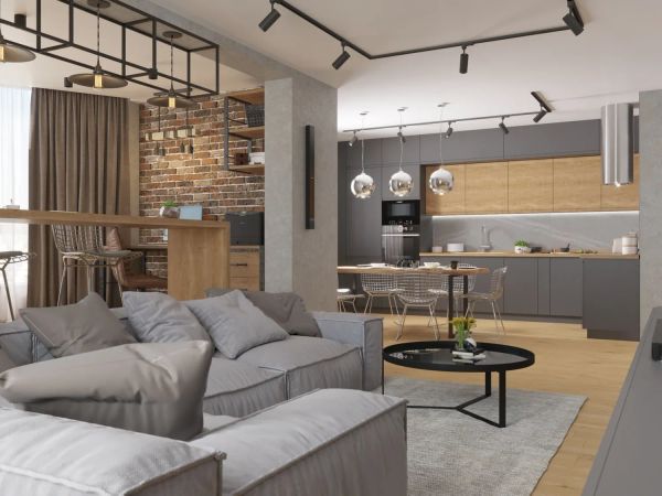 Дизайн-проект кухни-гостиной в двухкомнатной квартире в ЖК Элегант