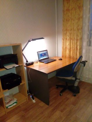 Рабочий стол для двух человек, оргтехника, ноутбук