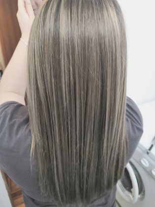 Блочное Мелирование +тонирование волос по длине и +окрашивание корней 