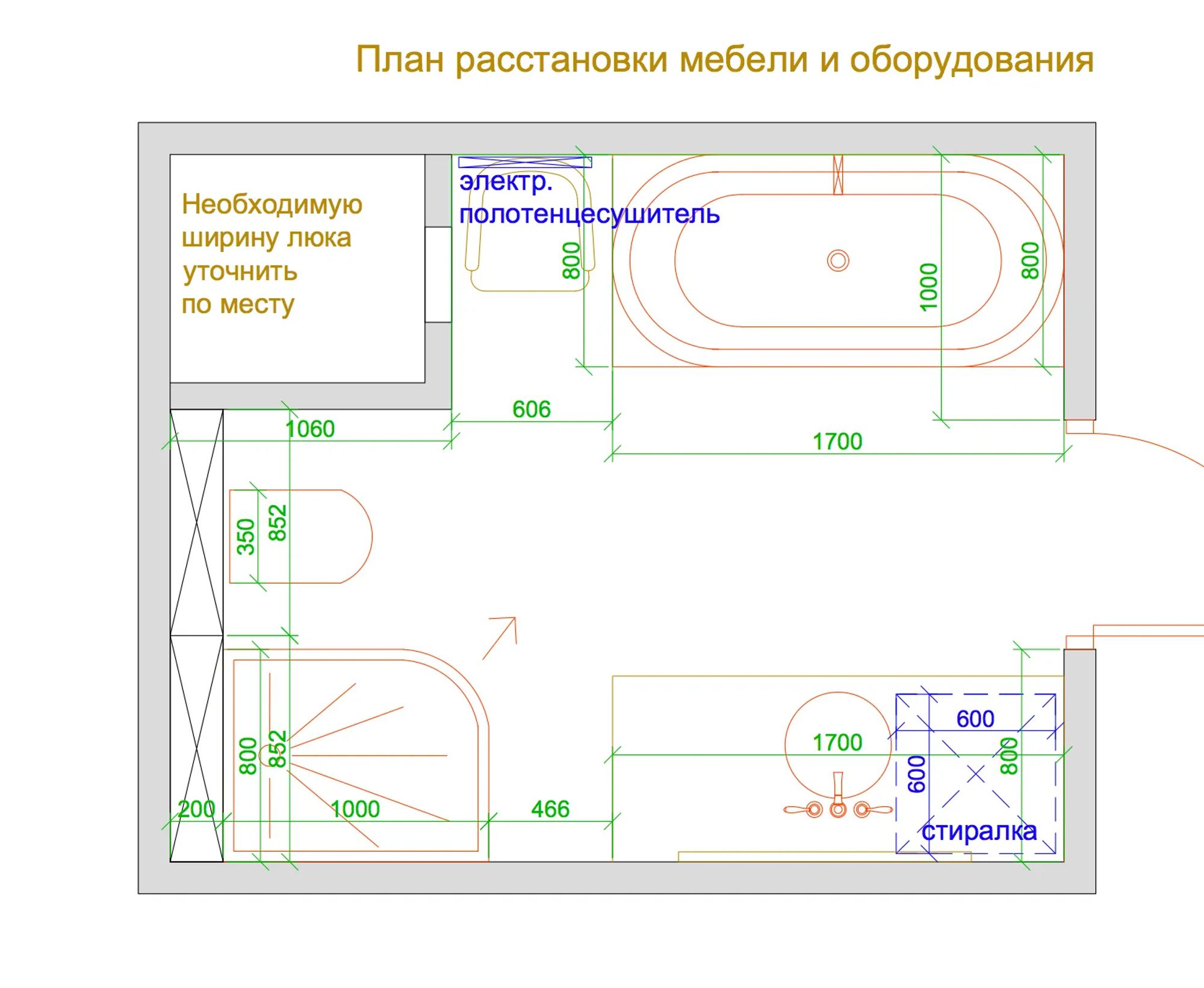 Схема расстановки мебели в ванной