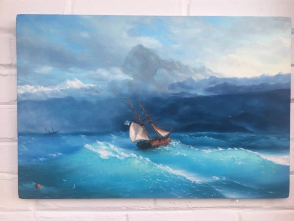 Картина маслом "Шторм в бухте", свободная копия Айвазовского