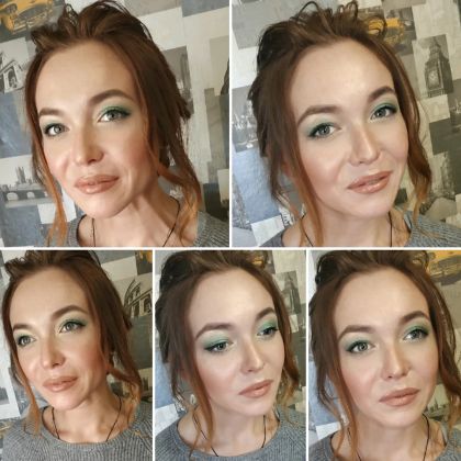 Вариант макияжа для рыжеволосой девушки, который подчеркивает зеленый цвет глаз.