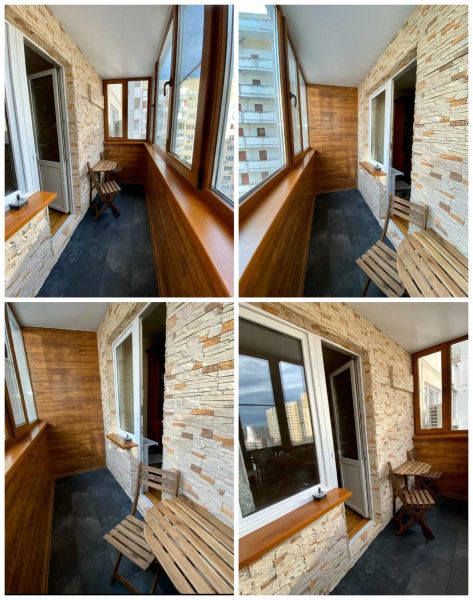 Остекление и отделка балкона под ключ, фурнитура Roto, внутренняя ламинация «Золотой Дуб»