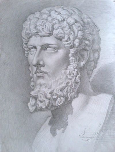 Гипсовая голова, простой карандаш